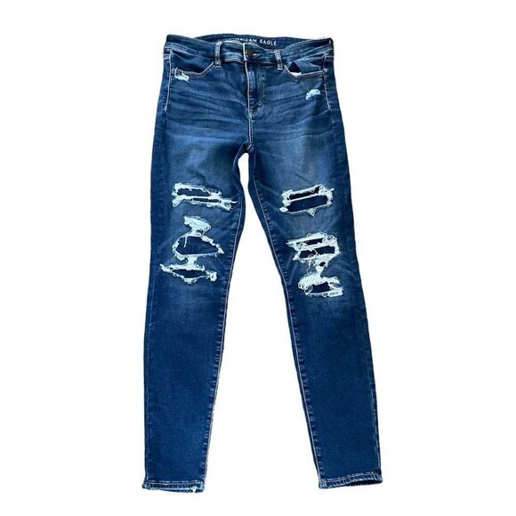 American Eagle High Rise Jegging Distressed Wash Jeans 10 Reg - Picture 1 of 5